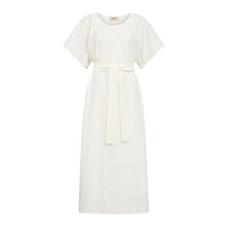 Mos Mosh Elegante Kant Jurk met Wijde Mouwen - Dames - Casual kleedjes - Beige - S - Katoen - Kleedjes