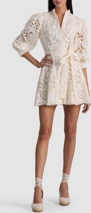 Alice & Olivia Lucy Embroidered Long Sleeve Minidress in Off White at Nordstrom, Size 10