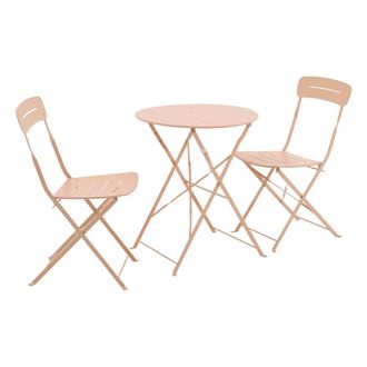Sweeek Set mesa de jard&iacute;n bistr&oacute; plegable redonda de acero con 2 sillas
