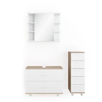 Vicco Conjunto De Muebles De Ba&ntilde;o Ilias, Blanco/sonoma, 3 Piezas