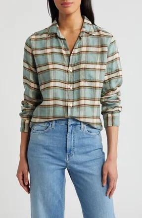 Frank & Eileen Barry Tailored Fit Button-Up Shirt in Green/Sand/Black Plaid at Nordstrom, Size X-Large