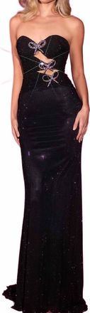 Portia & Scarlett Fitted Strapless Long Formal Gown In Black