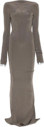 Rick Owens Grey Solid Boat Neck Maxi Dress