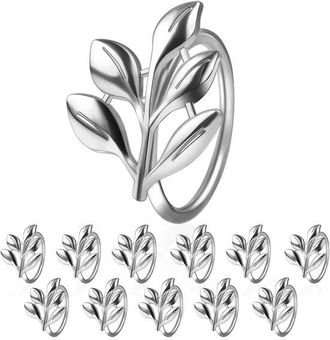 OEM Juego De 12 Servilleteros Con Forma De Hoja, Color Plateado, Fiestas, Cenas, Acci&oacute;n De Gracias, Halloween, Etc. (juego Plateado De 12 Piezas)