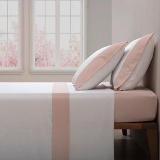 Casa da Laura S&aacute;banas 100% algod&oacute;n 200 hilos liso rosa cama 150/160 1 almohada 45