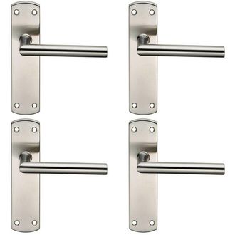 Loops 4x Mitred Lever Door Handle on Latch Backplate 172 x 44mm Satin Steel in Metallics