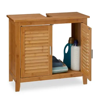 Relaxdays Mobile Sottolavabo Lamell In Bamb&ugrave; & Mdf, Armadietto, Lavandino, Lamellato, 2 Ante, 60x67x30 Cm Ca., Naturale - Relaxdays