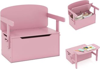 Costway Kids Convertible Bench Table with Toy Storage Box 3-in-1 Desk Chair Set Pink