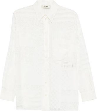 Fendi T-shirt con inserti in pizzo - Bianco