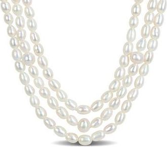 Delmar Sterling Silver Cultured Pearl Triple Strand Necklace in White at Nordstrom Rack