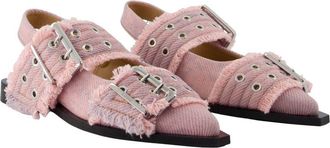 Ganni Womens Fringed Buckle Flat Pink Synthetic