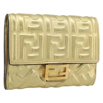 Fendi Pre-owned Vintage Zucca Bifold Portemonnee - Dames - Pre-owned - Geel - Maat: ONE Size Leer