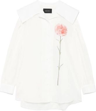 Simone Rocha carnation-print sailor-collar shirt - White