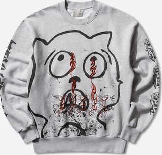 Aries Meowharishi Embroidered Sweatshirt Grey Marl