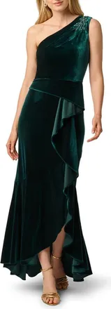 Adrianna Papell One-Shoulder Velvet Gown in Hunter at Nordstrom, Size 12