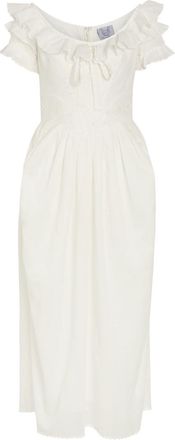 Thierry Colson Falbala Embroidered Cotton Midi Dress - Off White - XL (UK16 / XL)