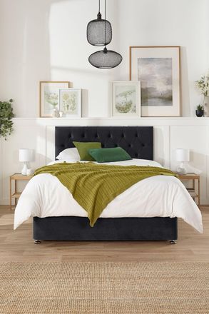 Aspire Home Accents Olivier Divan, Plush Fabric, Strutted Headboard, No Drawers in Black | Size: Small Single