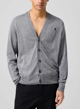 Ami Mens Ami de Coeur pure merino wool Cardigan Sweater