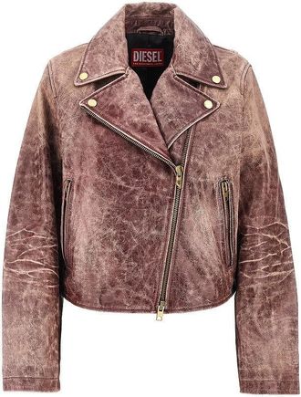 Diesel Vintage-effect leather biker jacket Woman 40