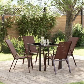 Berkfield Home 5 Piece Garden Dining Set Brown Textilene & Steel