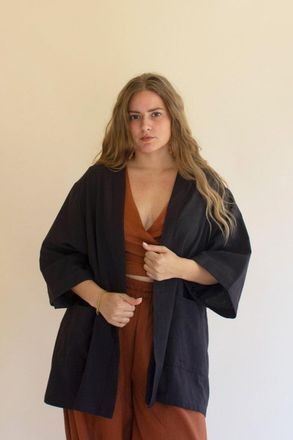 Kalalou Short Kimono With Front Pockets - Midnight