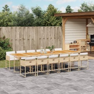 vidaXL Set Comedor De Jard&iacute;n Con Cojines 13 Pzas Rat&aacute;n Sint&eacute;tico Beige Vidaxl