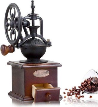 OEM Molinillo De Caf&eacute; Manual Molinillo De Caf&eacute; Retro Encantador Con Dise&ntilde;o Antiguo Hecho De Madera Y Hierro Fundido Molinillo De Espresso Granos Caf&eacute;
