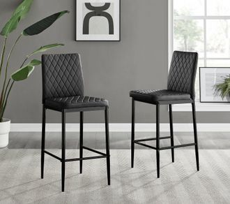 Furniturebox Set of 2 Counter Stools - Milan Stools for Kitchen Counter or Dining Room - Contemporary Soft Faux Leather Stools with Black Legs