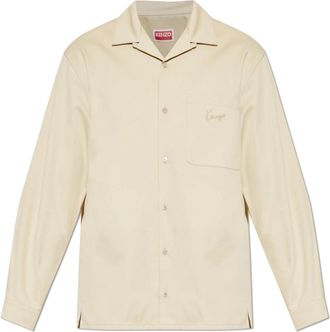 Kenzo Signature Oversized Overhemd in Visgraatkatoen - Heren - Casual Overhemden - Beige - M - Katoen - Overhemden