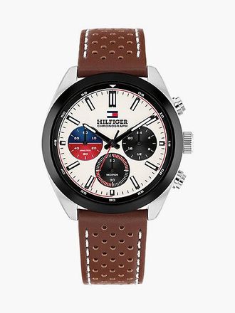 Tommy Hilfiger Brown Perforated Leather Contrast Bezel Watch