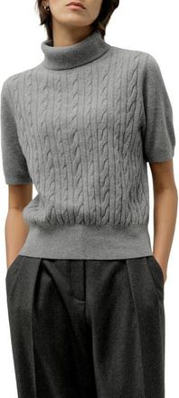 LilySilk Cable-Knit Baby Cashmere Turtleneck Top in Husky at Nordstrom, Size Medium