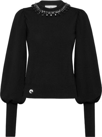 Philipp Plein Gebreide Pullover - Dames - Ronde hals truien - Zwart - XS - Wol - Truien & Vesten