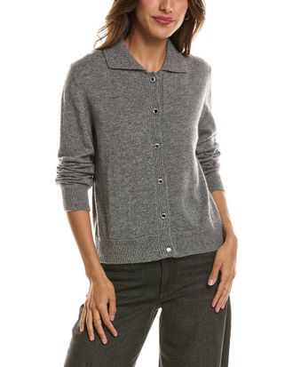 Fort&eacute; Cashmere Rib Trim Wool & Cashmere-Blend Polo Cardigan