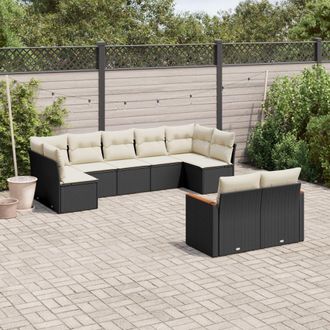 vidaXL Set De Sof&aacute;s De Jard&iacute;n 8 Piezas Y Cojines Rat&aacute;n Sint&eacute;tico Negro Vidaxl