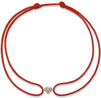 Anzie Jac + Jo Mini Icon Pav&eacute; Heart Charm Bracelet in Red at Nordstrom, Size Medium