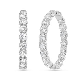 Diana M. Jewels 14kt white gold lab grown round diamond hoop earrings weighing 3.00 cts tw - 1 inch in diameter