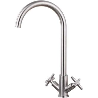 OEM Grifos De Cocina De Acero Inoxidable Cepillado, Doble Manija Con Manija Giratoria De 360&deg;, Grifo De Agua Fr&iacute;a Y Caliente, Sin Plomo (tuber&iacute;as De Agua 