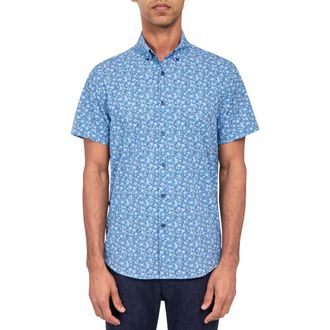 Brooklyn Brigade Slim Fit Ditsy Floral 4-Way Stretch Performance Short Sleeve Shirt in Blue at Nordstrom, Size Xx-Large