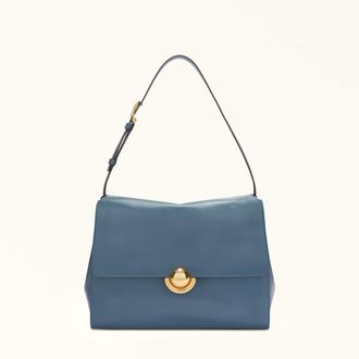 Furla Domus Shoulder Bag M Grigio Blu Varrenne Calf Leather + Suede Woman