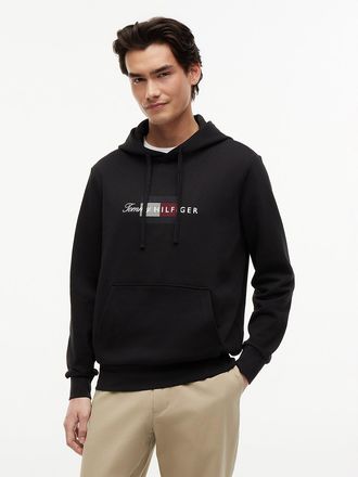 Tommy Hilfiger Mens Script Flag Logo Hoodie - Black - XL