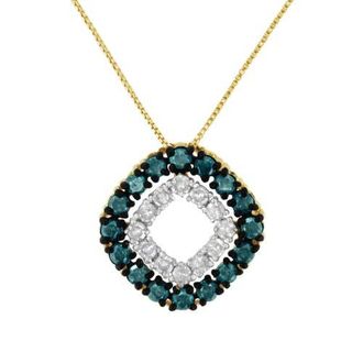 House of Brilliance 14K Yellow Gold Plated.925 Sterling Silver 1/2 Cttw Color Treated Diamond Square Pendant Necklace in Blue And White Diamonds at