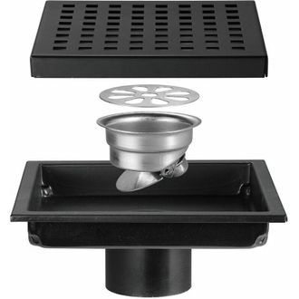 OEM Desag&uuml;e Cuadrado Para Suelo De Ducha Con Rejilla Extra&iacute;ble, Acero Inoxidable Sus 304, Negro - Crezuo