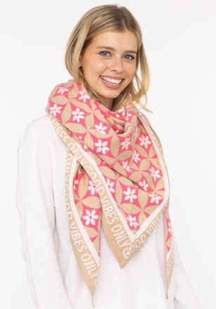Zwillingsherz Dreieckstuch ZWILLINGSHERZ Luxury Vibes, Damen, pink (beige pink), Strick, Baumwollmischung, Modet&uuml;cher Dreieckstuch, Feinstrick, Blumenmotiv, Stateme