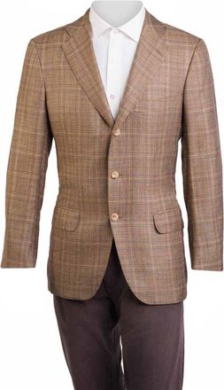 Kiton Windowpane Cashmere-Linen-Silk Sport Jacket