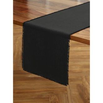 Solino Home Linen Table Runner for Dining Table, Holiday and Everyday Table Decor - Fringe in Black at Nordstrom, Size Xx-Small