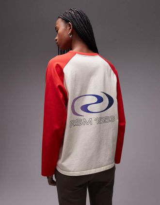 Résumé T-shirt oversize rosso racing con maniche raglan