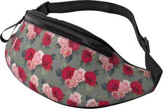 Generic Red Pink Rose Flowers Waist Bag Bum Bag Fashion Bumbags For Workout Shopping Men 14X35Cm