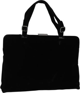 Prada Vintage Handbag Tessuto Black Velvet Bag (Pre-Owned)