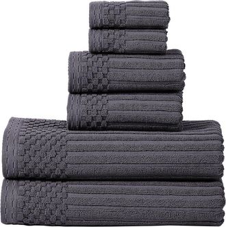 Superior Highly Absorbent 6Pc Solid And Checkered Border Cotton Towel Set