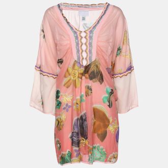 Roberto Cavalli Multicolor Floral Print Chiffon Tunic Blouse